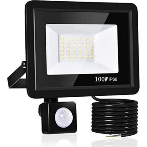 Projecteur LED - 100 W - 10000 Lm - Détecteur De Mouvement PIR - IP66 - Pour Extérieur Jardin Garage Terrasse Usine Stade - 1 Pièce (1/5)