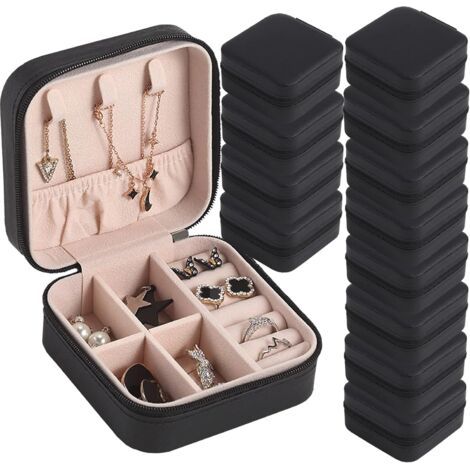 Scatola portaoggetti portatile, scatola regalo per damigella d'onore, mini portagioie, scatola portaoggetti in pelle PU, set da 12, nera (1/5)