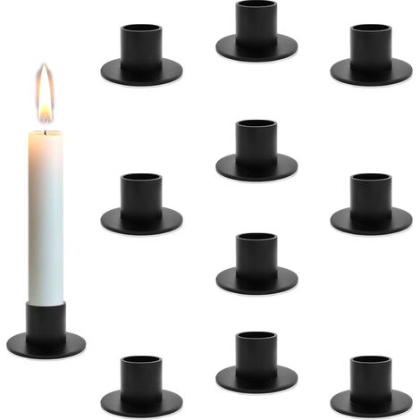 Lot de 10 bougeoirs noirs pour bougies coniques Ø 2,2 cm, chandeliers métal pour mariage, fête, anniversaire, salon ou chambre. (1/5)