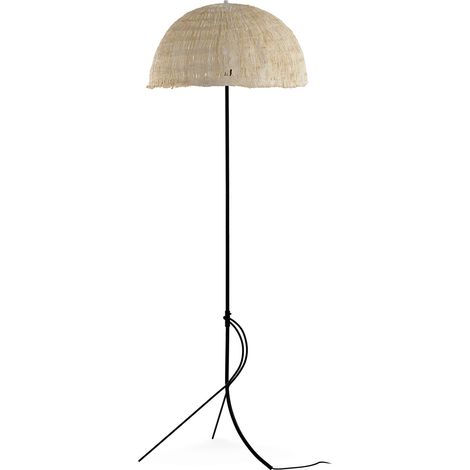 Lampadaire en métal noir avec abat-jour en papier mâché naturel fait main (1/3)