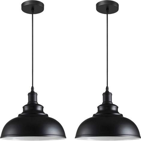 2 ensembles de lustres lampes industrielles lustres rétro E27 cuisine métallique rétro lustres salle à manger salon, diamètre 29 cm (noir et blanc) [Classe d'énergie a] (1/2)