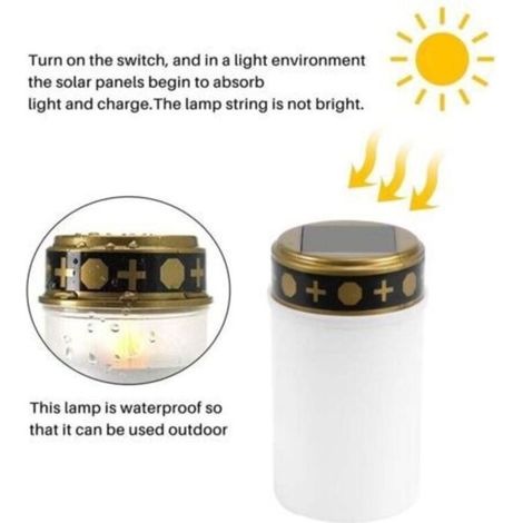 Bougie Solaire Blanche Pour Tombes Éclairage LED Cimetière Lumière Extérieure 1 Pièce (1/4)