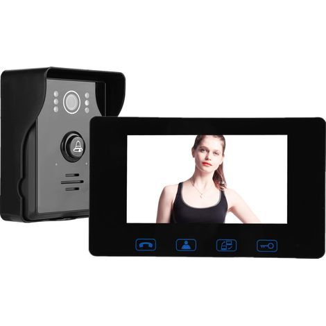 Visiophone Filaire Interphone Vido Sonnette avec Moniteur de 7 pouces, Camra de Vision Nocturne, Grand Angle 50 , Dverrouillage du Support, Audio Bidirectionnel (Noir)(UE) (1/5)