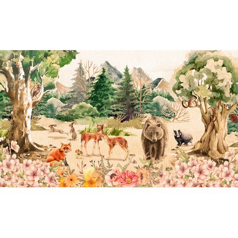 Papier peint panoramique Enfants - Animaux de la Forêt - 325 cm x 187 cm (1/2)