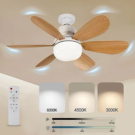 Convient pour le salon et la chambre, 2 ventilateurs de plafond, 3 vitesses de ventilation, E27, avec télécommande, 52 cm (1/5)