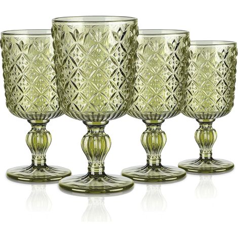 Lot de 4 Verres à Vin Vintage Géométriques 300 ml