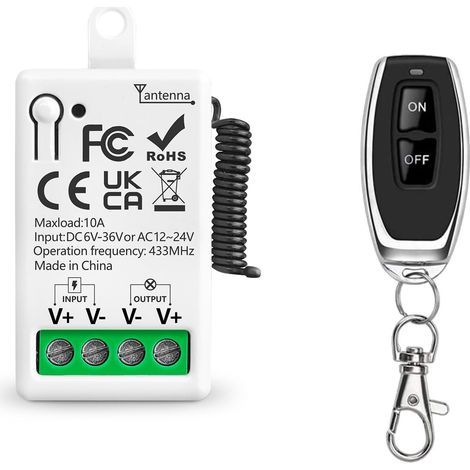 Commutateur De Télécommande Sans Fil 433Mhz Contrôle Radio DC 6V 12V 24V AC12V 24V 10A Relais Récepteur Et 1 Émetteur Pour L'éclairage Ventilateur Mini Moteur Courant Continu (1/5)