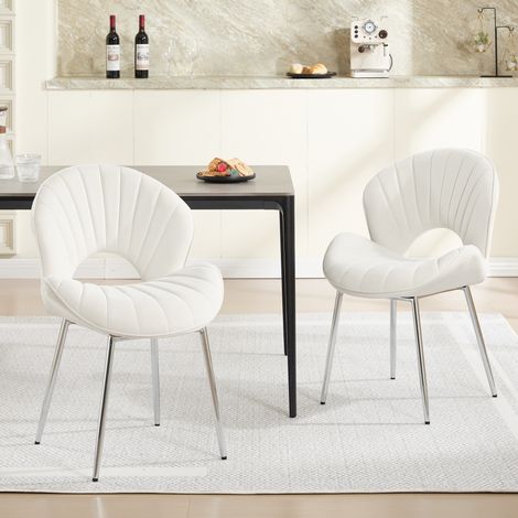 Chaise de salle à manger en velours, dossier incurvé sans accoudoirs, ivoire, lot de 2 DESVIAE (1/5)