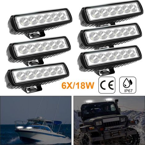 Lot de 6 projecteurs de travail LED 18 W 12 V/24 V pour tracteur, excavatrice et engins de chantier, indice de protection IP67 - Noir (1/4)
