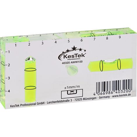 KesTek Acrylglas Wasserwaage AWW100 mit Skalierung Bohrloch Messwerkzeug robust (1/4)