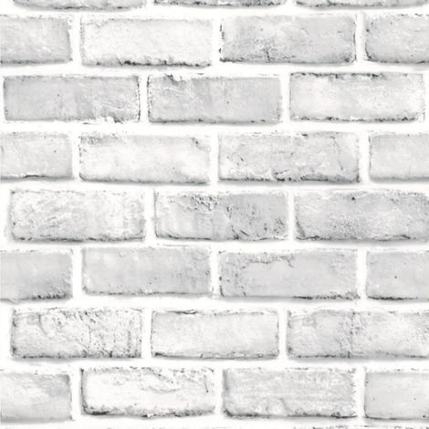 Papier peint moderne imitation brique blanche – Dos adhésif amovible, pour la décoration de la maison et du bureau (rouleau de 45 cm de large x 10 m de long) (1/5)
