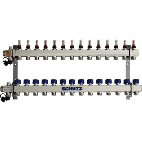 SCHÜTZ Colector tipo Komfort 90-3 para 14 circuitos, acero inoxidable, longitud 770 mm, 3053422