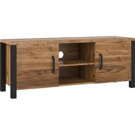 Mueble TV Tornua 104, Abeto oscuro + Negro mate, Número de puertas: 0, Número de cajones: 0, 147x57x43cm (1/5)