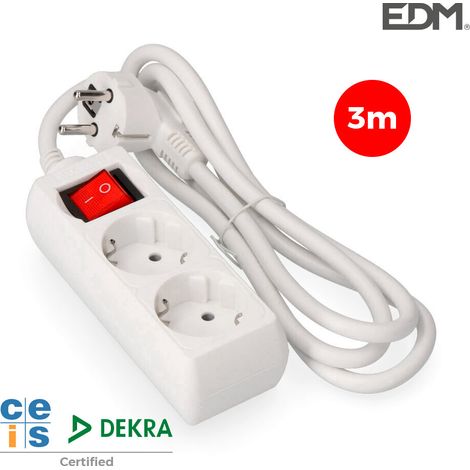 Mehrfachsockel mit 2 Steckdosen t/tl 10/16A Schuko + Schalter 3m 3x1,5mm EDM