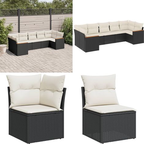 7-tlg. Garten-Sofagarnitur mit Kissen Schwarz Poly Rattan - Gartensofas - Outdoor-Möbel - Gartenmöbelset - Rattanmöbel - Lounge Set - Home & Living (1/5)