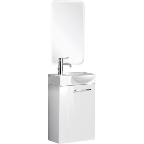 Fackelmann SBC SCENO Gäste WC Set 4-teilig 45 cm, Weiß, rechts, Keramik Hahnloch links, LED-Spiegel + Armatur"-"90056145 (1/5)