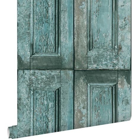 papier peint portes à panneaux turquoise  - ESTAhome