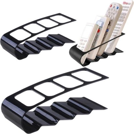 Zweiteiliges Fernbedienungs-Organizer-Set aus Kunststoff, inklusive Handyhalter und TV-Ständer, 17 x 7 cm, Schwarz (1/5)