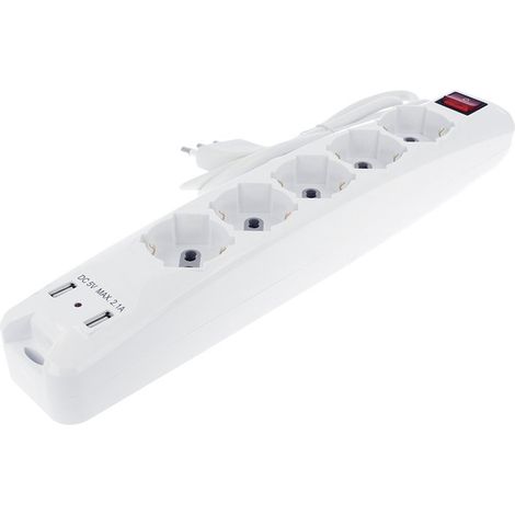 Multipresa Ciabatta Elettrica Spina Con 2 USB 2,1A Cavo 1,5 Metri 5 Posti 2P+T 10/16A Bipasso Schuko Con Interruttore SKU-8715