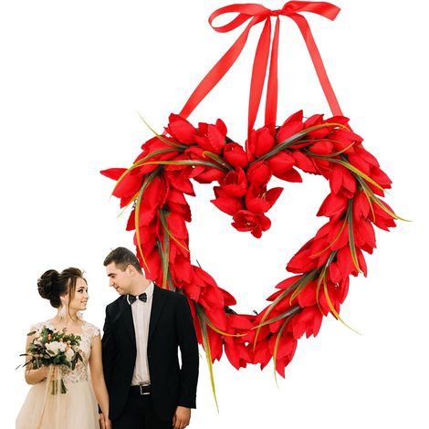 Couronne De Saint-Valentin en Forme De Cœur - Décoration de Porte pour Les Fêtes - Couronne Décorative pour Fêtes,pour Propriétaires Bureau Appartement Mur Cheminée Restaurant Café Salon (1/5)
