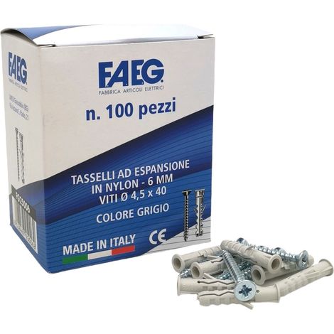 100 Tasselli con viti collarino 6 8 mm ad espansione in nylon per fissaggio a parete 6x30 mm