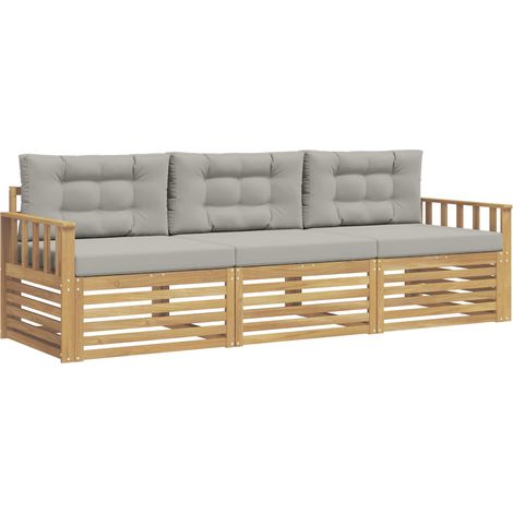 Outdoor-Sofagarnitur 3 stk. Weiß und Hellgrau Polyester vidaXL