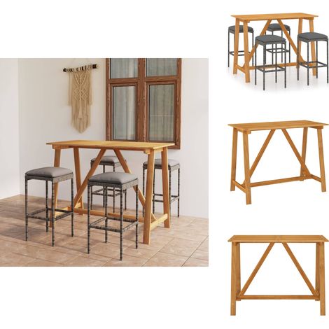 5-tlg. Gartenbar-Set mit Kissen Grau - Gartenbar-Set - Esstisch - Outdoor Möbel - Balkonmöbel - Terrassenmöbel