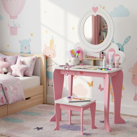 Coiffeuse Enfant, 2 en 1 Coiffeuse pour Fille avec Miroir (1/5)