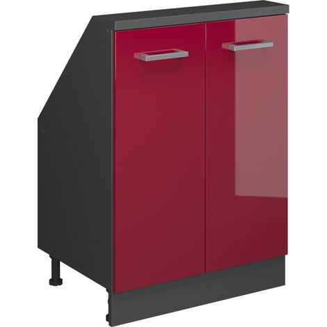 Dachschrägenschrank Rion, Rot Hochglanz/Anthrazit, mit 2 Türen, Vicco