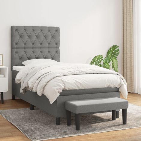 Lit Adulte - Lit à sommier tapissier avec matelas - Meuble de Chambre à Coucher - Gris foncé 80x200 cm Tissu XEJZT457019 (1/5)
