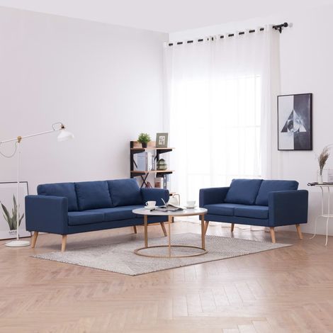 2 pcs Ensemble Canapés droits, Canapé de relaxation Meuble de Salon, Tissu Bleu OIB9268E (1/5)