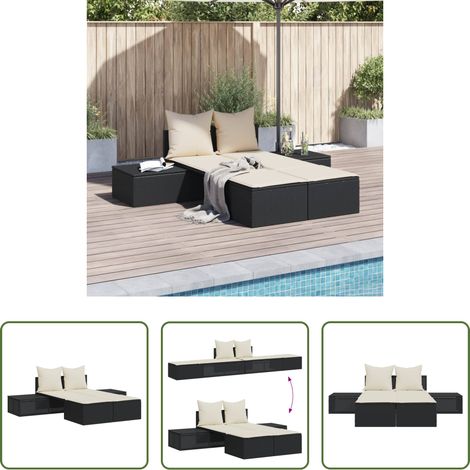 Gartenmöbel - Doppel-Sonnenliege mit Kissen Schwarz Poly Rattan (1/5)