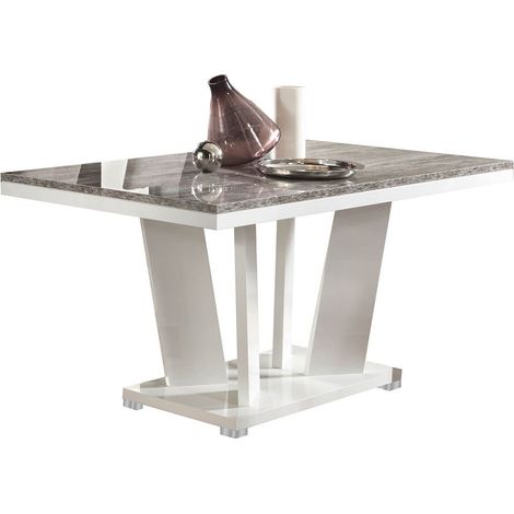 DENYS - Table Repas Rectangulaire Laqué Blanc et Effet Bois Taupe (1/3)