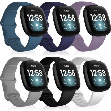 6 Pack Bracelet Compatible pour Versa 3/Versa 4/Sense/Sense 2 - Bracelet de Remplacement Réglable - Bandes Remplacement de Sport Souple pour Femme Homme(6 Couleurs) (1/5)