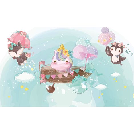 Papier peint panoramique Enfants - Animaux Ballons - 130 cm x 81 cm (1/2)
