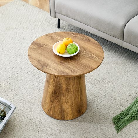 Table basse ronde MDF naturel Ø50x48 cm avec feuille décorative bois. Pratique comme table d’appoint pour le salon,le balcon et autres espaces.