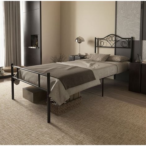 Cama individual 90x200 cm de acero negro con somier de lamas, sin colchón – MEUBLIV (1/5)