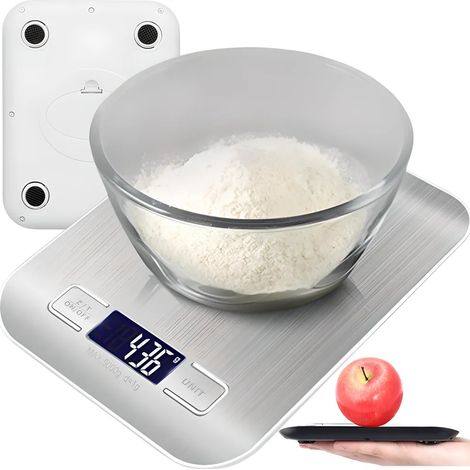 Digitale Küchenwaage, maximale Wiegekapazität 10 kg, mit LCD-Bildschirm, elektronische Waage, Präzisionswaage, Digitalwaage, Buchstabenwaage, Haushaltswaage, Tara-Waage, silbernes Glas, Retro-Design.