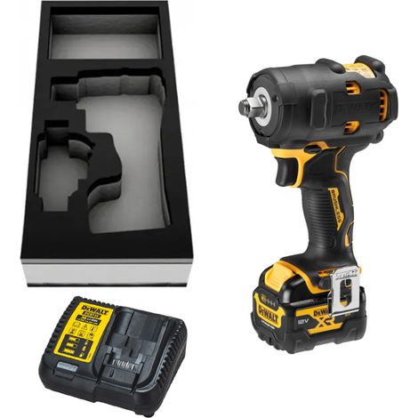 DeWalt DCF901P1G 12V XR Brushless 1/2" Impact Wrench GFN Auto Kit - 1x DCB126G Oil Resistant 5Ah Battery, Charger, Rubber Housing Protector &amp Foam Inlay (1/5)