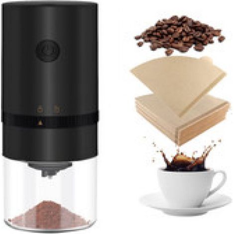 Macinacaffè elettrico portatile con 100 filtri per caffè, mini macinacaffè elettrico ricaricabile con più impostazioni di macinatura - Nero (1/4)