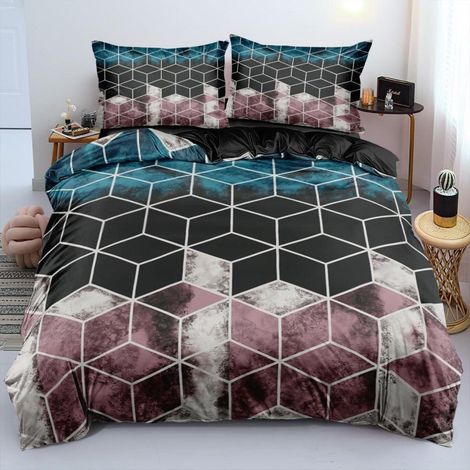 3D Bettwäsche Set 200x220cm Mikrofaser Geometrie mit Reißverschluss