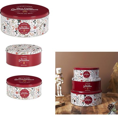 Boîte de Rangement - HOME DECO FACTORY - Métal - Noël - Rouge et Blanc (1/5)