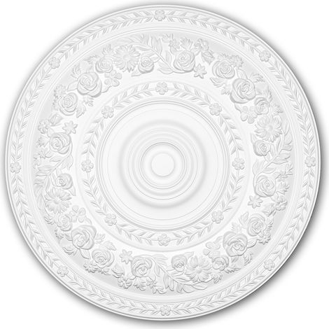 Rosace 156046 Profhome Élement décorative Élement pour plafond style Rococo-Baroque blanc Ø 86 cm