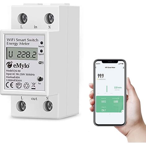 Compteur d'Énergie Numérique Monophasé WiFi 60A 90-250V AC Rail DIN (1/5)