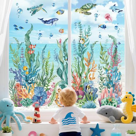 Stickers Fenetre Sous la Mer Poissons Autocollant Fenêtre Algues (1/5)