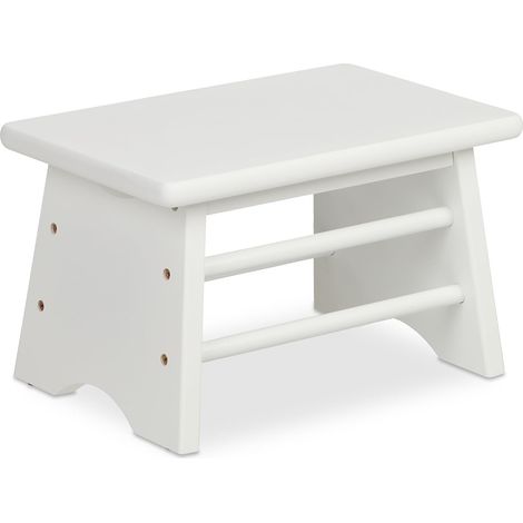 Tabouret, en Bambou, Charge Max. : 100 kg, Stable, Enfant, H x L x P : 20 x 33 x 21,5 cm, Salle de Bain, Blanc (1/5)