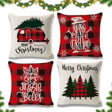 4 Pièces Housse de Coussin Noel 45x45 cm,Noël Taie d'oreiller Décor,Coussin Taie d'oreiller Noël,Taie Oreiller Noë,Taie d'oreiller (1/4)