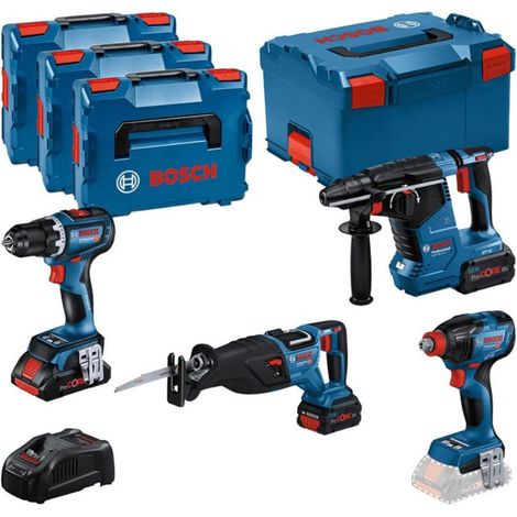 Bosch – Pack de 4 outils électroportatifs 18V – 1 x batterie ProCore 18V 4.0Ah, 2 x 5.5Ah, chargeur, L-Boxx – 615990N37