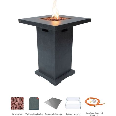 MONTREALI Gas-Feuer-Stehtisch 2-tlg. Set Beton 56x56x106 dunkelgrau