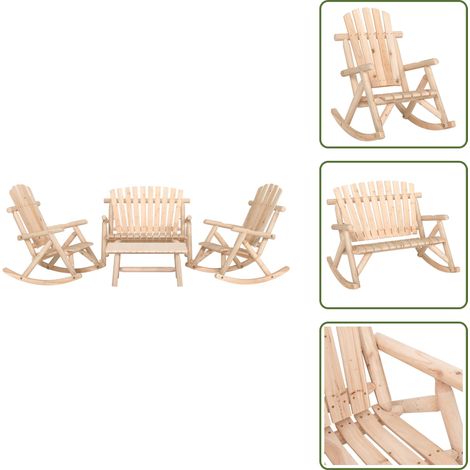 The Living Store 4-tlg. Garten-Lounge-Set Massivholz Fichte - Holzschaukelstuhl (1/5)